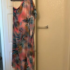 Tropical Print One-Shoulder Dress